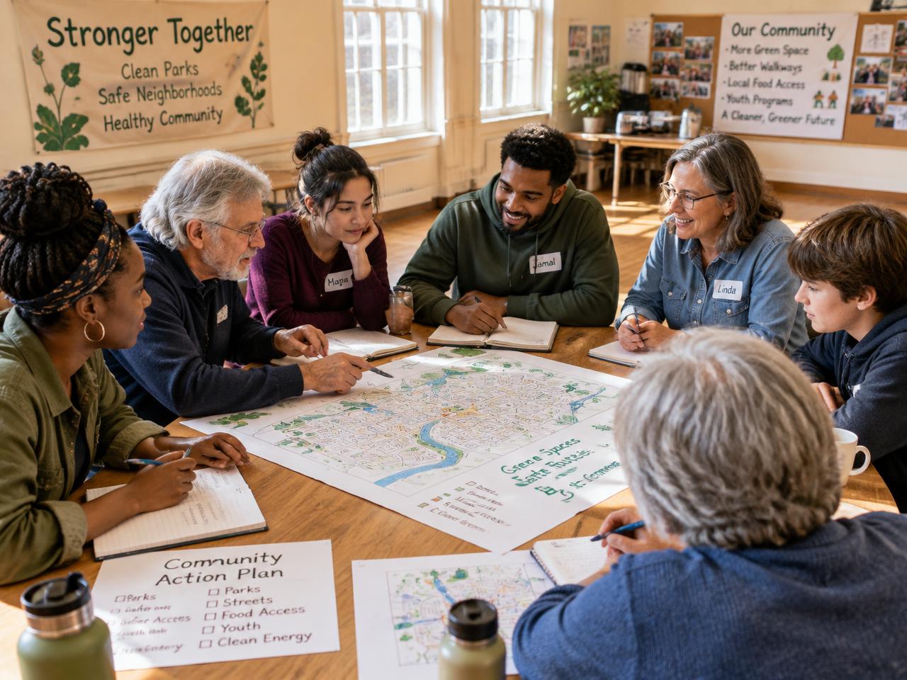 People of different ages planning around a table